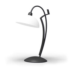 A sleek, modern desk lamp with a curved design and a white shade, ideal for providing focused lighting in workspaces.