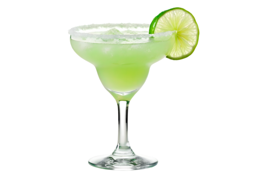 Classic cocktail margarita in salt rimmed glass transparent background  - Powered by Adobe
