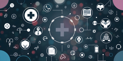 Abstract medical background with flat icons and symbols. Template design with concept and idea for healthcare technology, innovation medicine, health, science and research