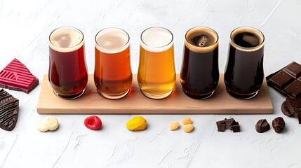 Craft Beer Variety Flight with Cookies and Assorted Chocolates for a Tasting
