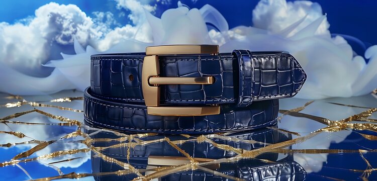 sleek belt design with abstract gold bucker with its silver designing abstract background of the belt 