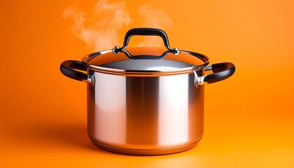 Steaming pot with orange background.
