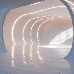 Obraz premium Breathtakingly detailed illustration of a sleek, minimalist white cyclorama studio with seamless, curved walls that blend imperceptibly into the floor.