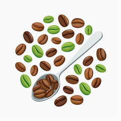 Fototapeta premium coffee beans and a spoon of roasted arabica