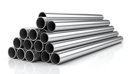 Steel pipes stack with industrial material.