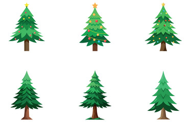 Pine Trees Vector Designs Set Minimal Flat Evergreen Forest Tree Illustrations