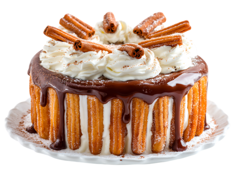 Festive Churro Cake on White Plate Display