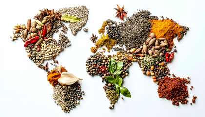 Obraz premium World map made of different aromatic spices on white background