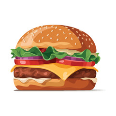 mouthwatering cheeseburger with beef patty, lettuce, tomato, onion, and melted cheese on sesame bun - perfect for food and restaurant themes