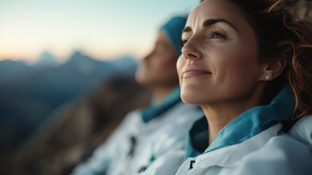 A serene image of a woman enjoying the tranquility of nature as she sits in the mountains, embracing moments of peace and self-reflection amidst breathtaking landscapes.