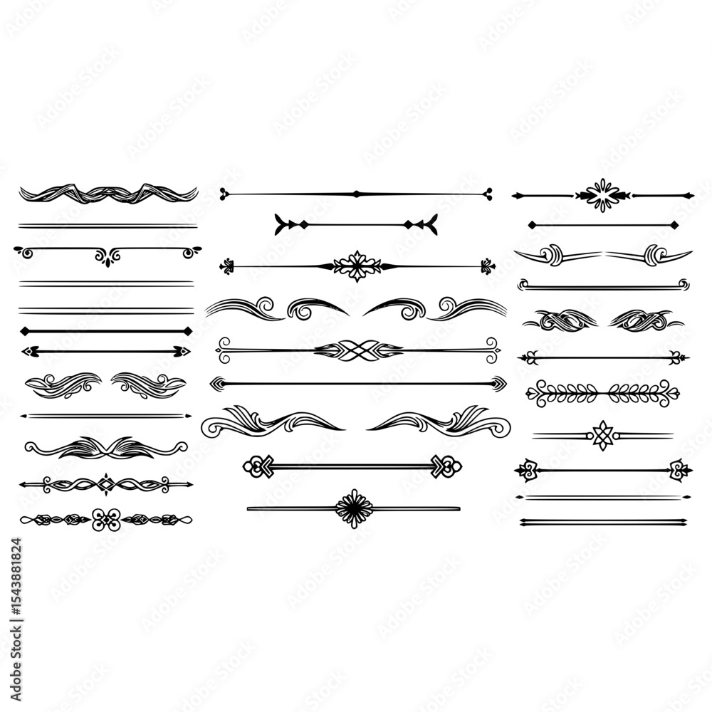 Poster elegant decorative dividers borders design elements vector graphic set for page decoration and desig
