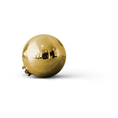 A shiny golden sphere reflecting light, possibly a decorative object or ornament.