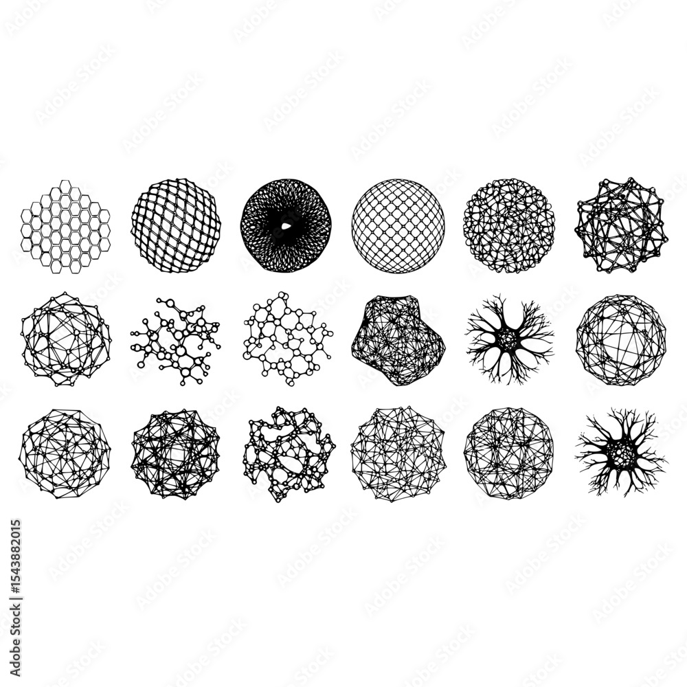 Poster abstract geometric shapes molecule structure network connection atom science technology line art des