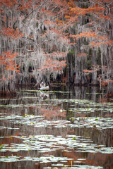 man in boat in swamp