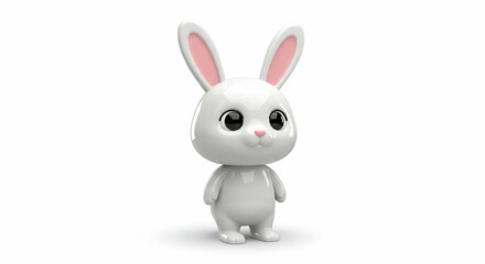 White cartoon rabbit figurine with pink accents glossy finish standing on a white surface