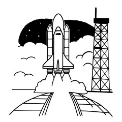 Obraz premium Space Shuttle Launch Vector Illustration Line Art Style