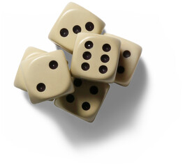 A collection of six dice showing various numbers, commonly used in games for chance and strategy.
