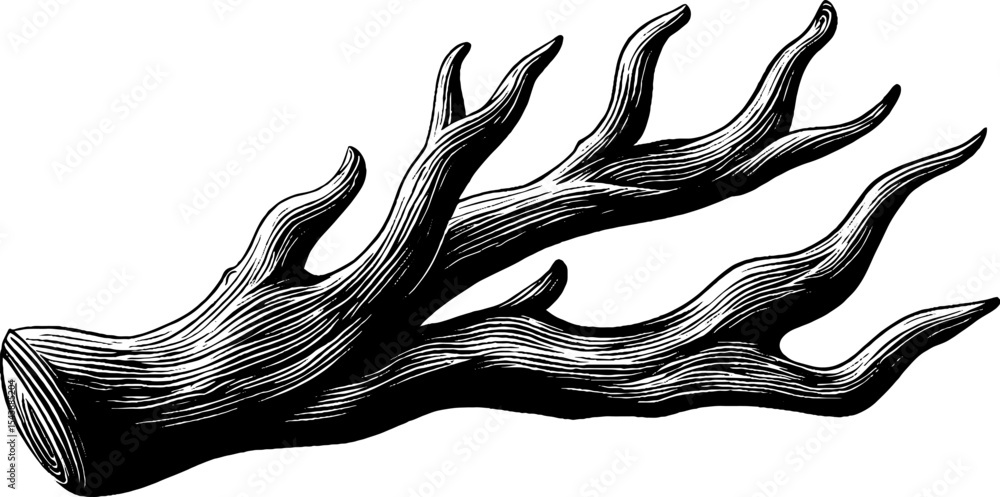 Aufkleber intricate bare branch with curled tips and wind patterns design for nature art