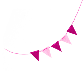 A colorful string of triangular bunting flags in shades of pink, perfect for party decorations or festive events.