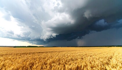 Stormy Sky over Golden Wheat Field.