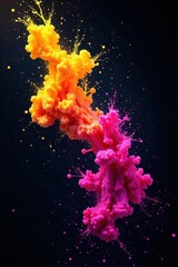 Fototapeta premium Vibrant cyan, magenta, yellow ink splatters on black , splash, drop, style