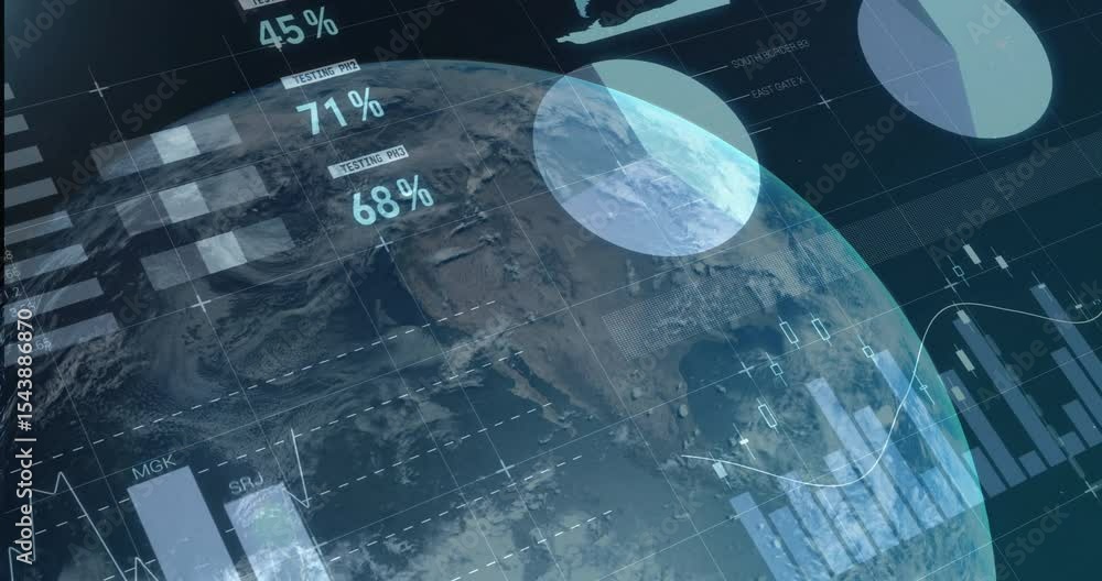 Poster on interface launching, rotating 3d earth model updating gauges and charts for real-time analytics