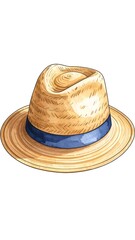 Straw Fedora Hat Illustration.