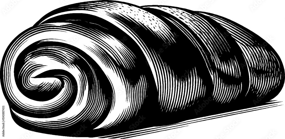 Poster black and white spiral cinnamon roll design with intricate pattern for print and art projects