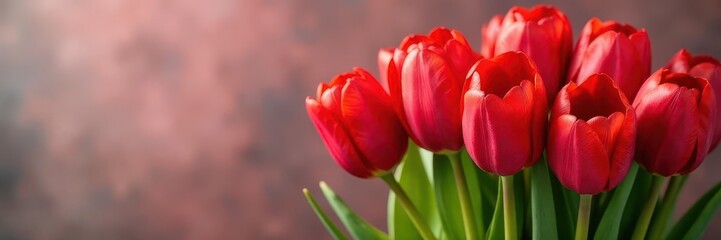 Fototapeta premium A vibrant bouquet of classic red tulips, tightly arranged , floral, passion, romantic