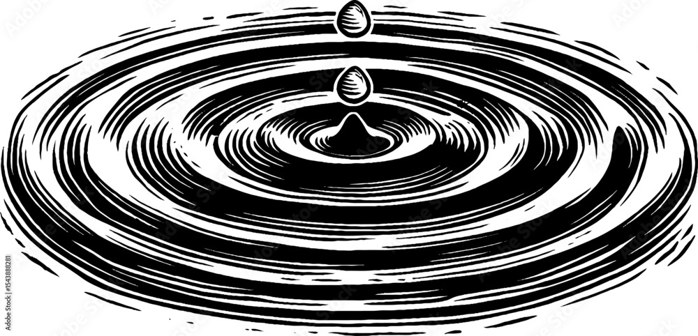 Poster Concentric circle ripple with water drops creating wave patterns