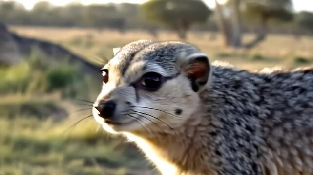 Close up of the common dwarf mongoose (Helogale parvula) in Tsavo National Park, Kenya. 
