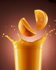 orange juice splash with citrus segments frozen mid-air