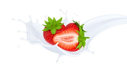 Strawberries splashing in milk.