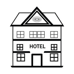Simple Black and White Hotel Building Illustration with a Flower Decoration on the Roof