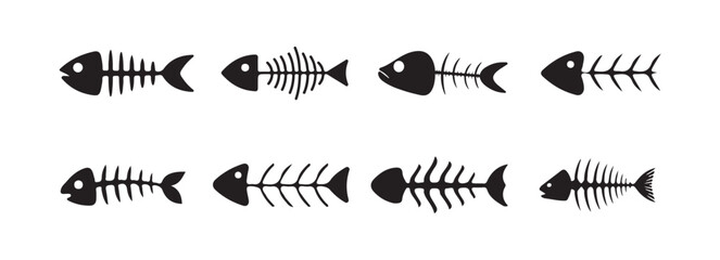 Fish icon,fish bone line art silhouette vector illustration eps 10.