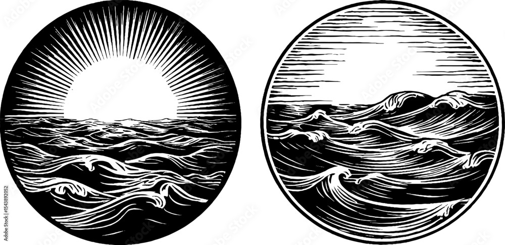 Poster hexagram within circle with pulsing waves and sunburst design for artistic concepts