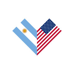 friendship concept. heart shape icon with argentina and american flags. vector illustration isolated on white background