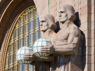 Helsinki central station, example of blending Art Nouveau and historicism, an architectural icon of...