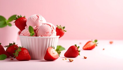 Strawberry Ice Cream in Bowl.