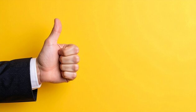 グッドマークを作るビジネスマンの手の画像