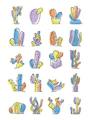 Free hand draw caktus colorful object template, vector caktus object.