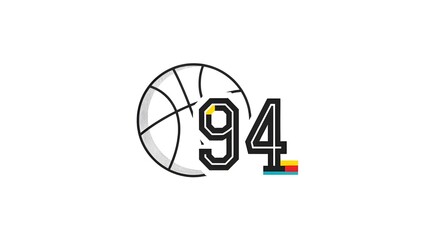 Minimalist vector design of basketball icon and number 94 for trendy sportswear

