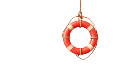 Lifebuoy hanging on pastel wall, shadow play, clean isolated setup