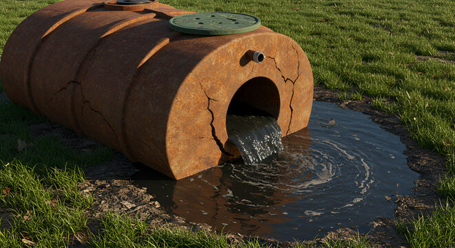 Leaking Septic Tank with Overflowing Wastewater