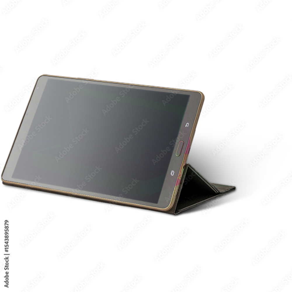 Aufkleber a tablet device positioned on a stand, showcasing a minimalist design ideal for viewing or working.