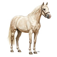 Fototapeta premium Realistic horse in white background, and a thoroughbred horse standing against a white background