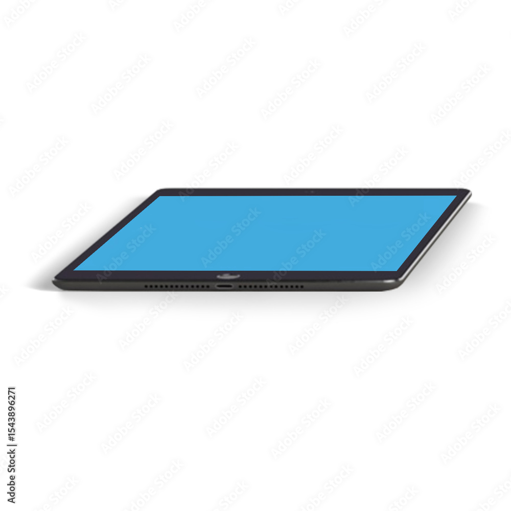 Poster a sleek tablet device with a blue screen, showcasing its modern design and functionality.