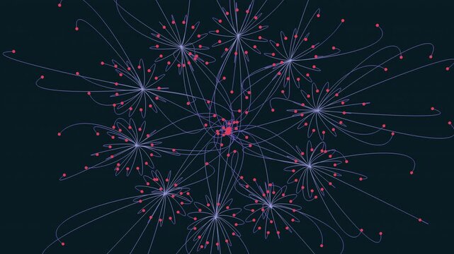 An illustration of interconnected dots representing a network system. Each dot symbolizes a node in the network, with connecting lines showing interrelations