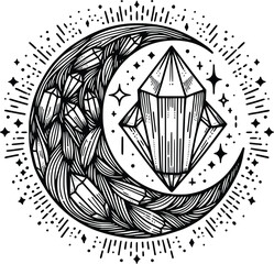 Crystal Mystical Moon – Magical Boho SVG Clipart