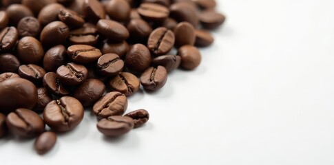 Obraz premium Roasted coffee beans scattered on a pristine white plate , coffee beans, mockup, backdrop